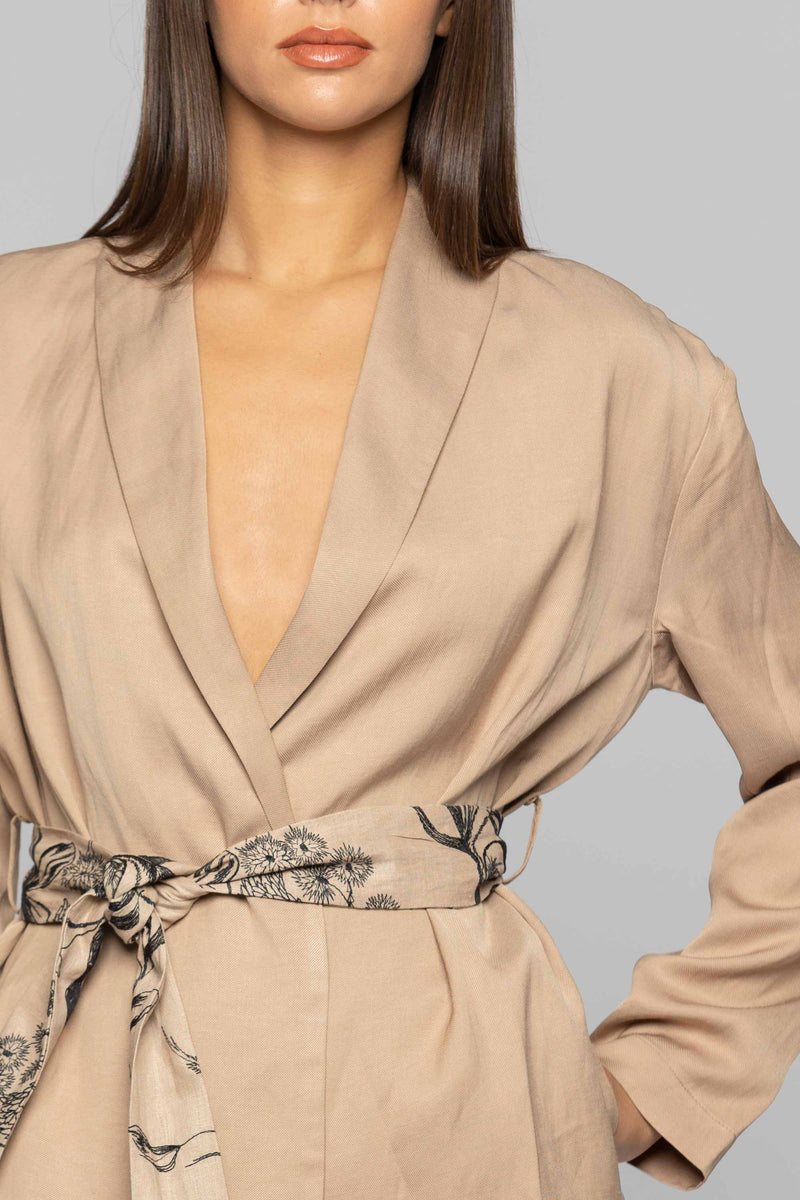Kimono-style jacket with an embroidered belt - Jacket ERIANNA