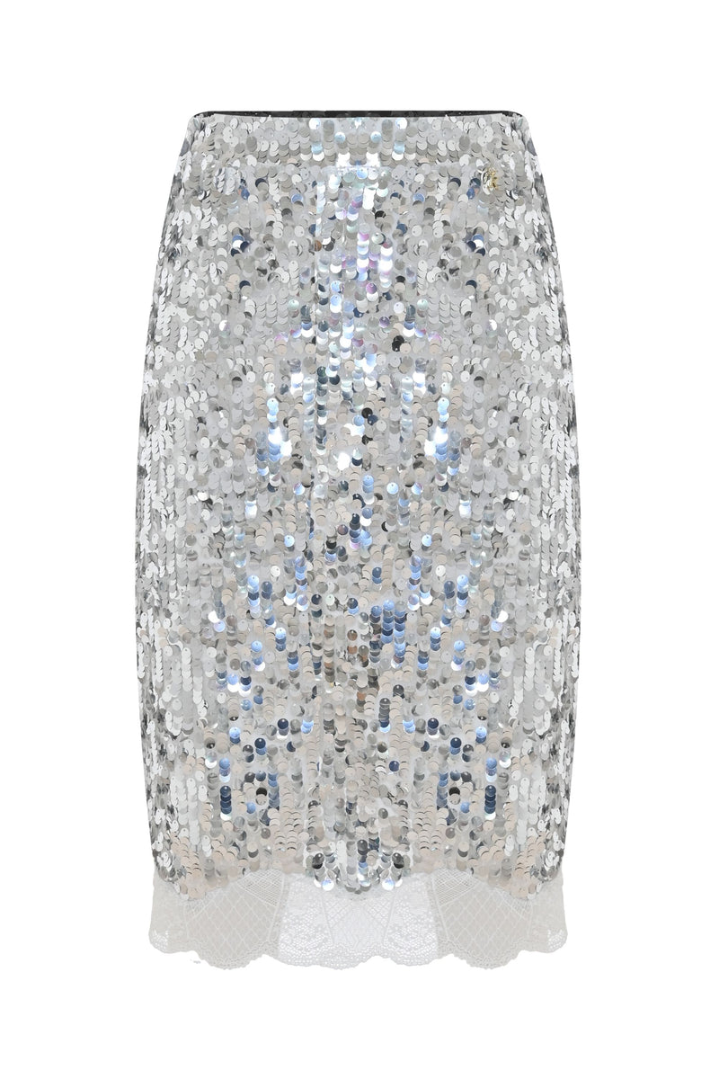 Sequinned pencil skirt with lace - Skirt BELLINA
