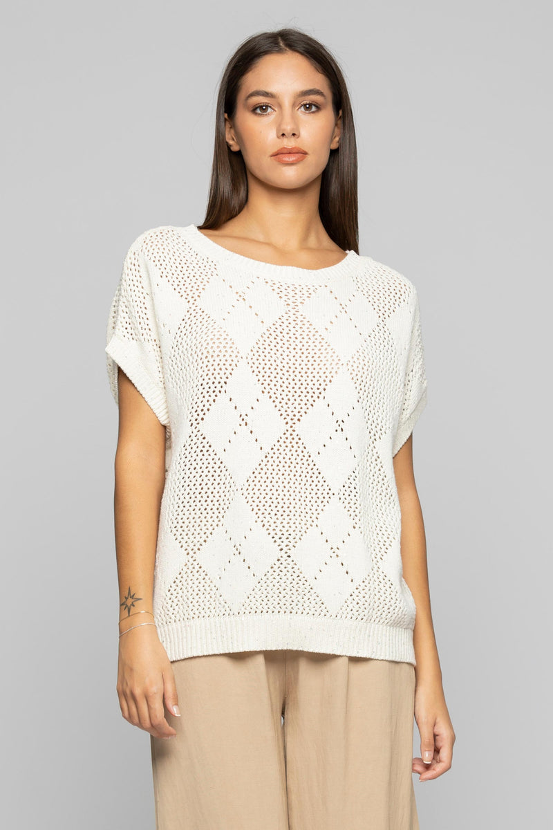 Short-sleeved diamond pattern jumper - Sweater FRENCH