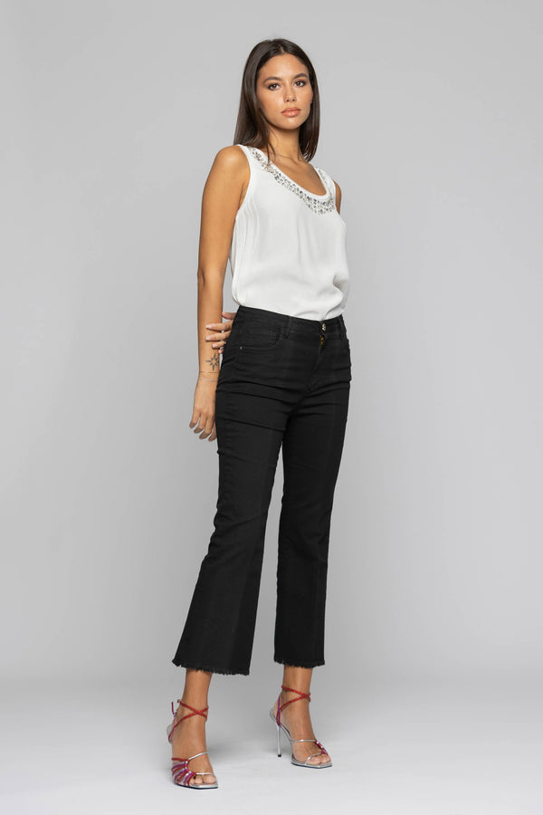 Slightly flared trousers with frayed hems - Trousers DALEVI