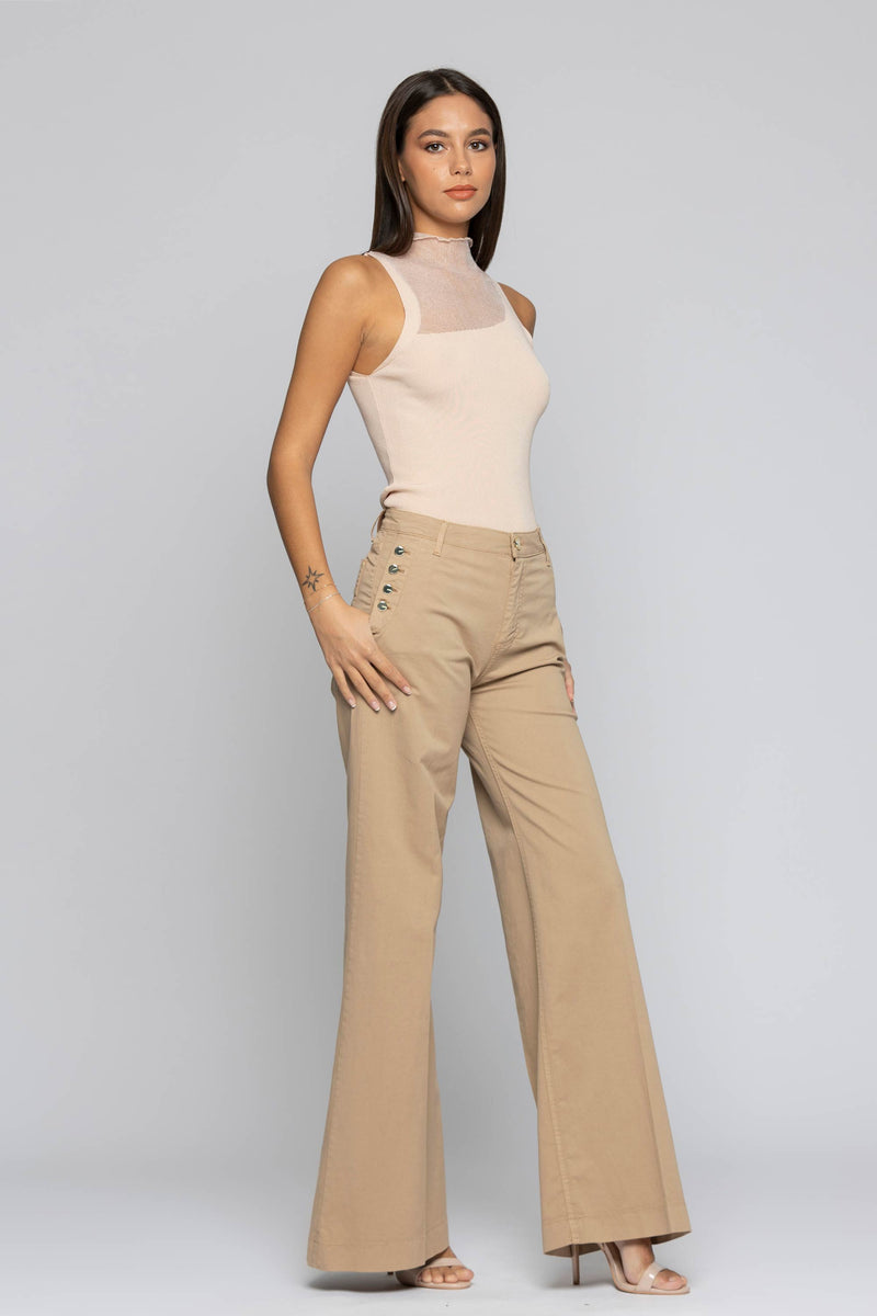 Wide-leg trousers with decorative buttons on the pockets - Trousers ROONEY