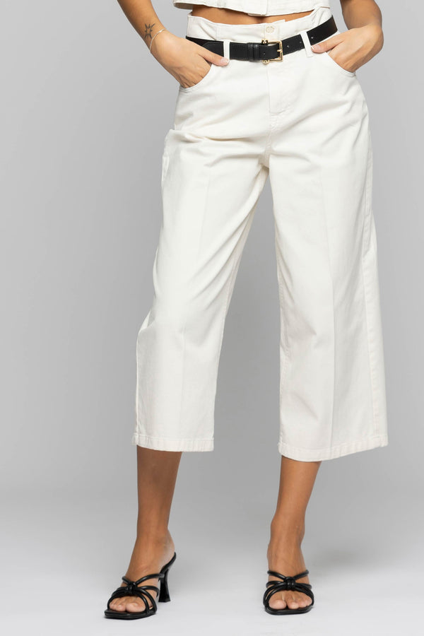 Wide-leg high-waisted trousers with a belt - Trousers KLEO