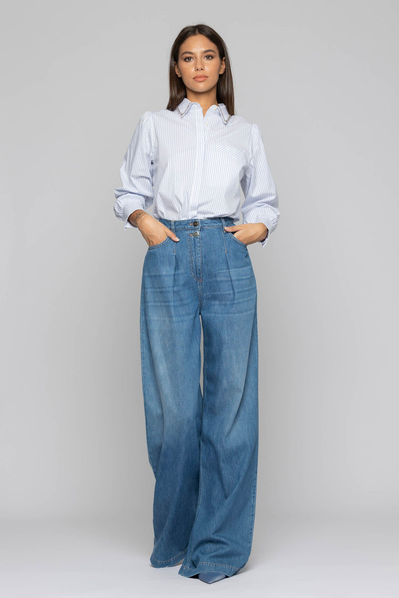 Jeans wide leg con doppio bottone - Pantalone Denim REBEKKA