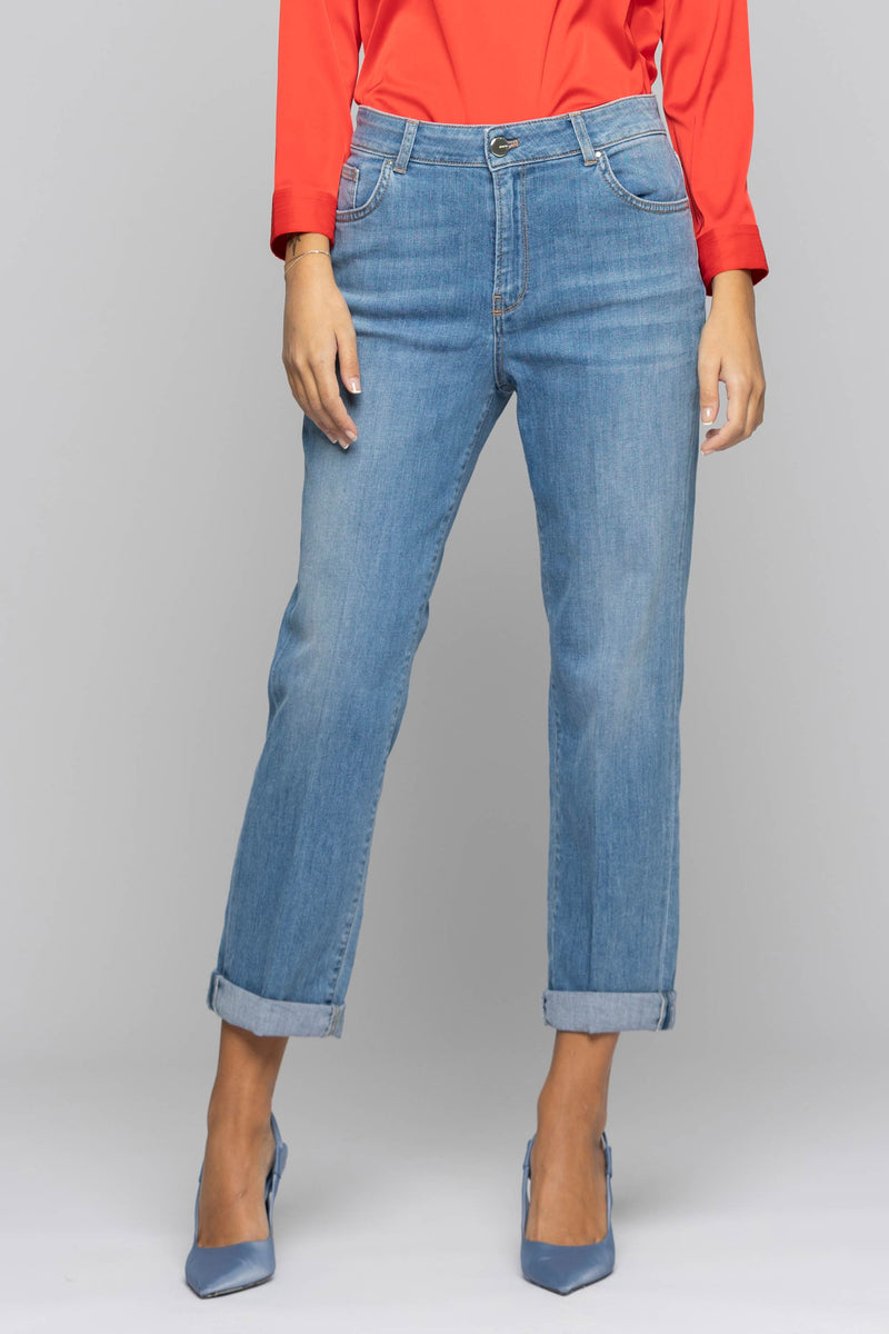 Jeans dritti con risvolto e pieghe sul davanti - Pantalone Denim GRANT
