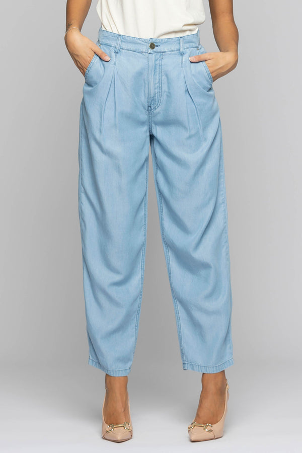 Jeans ampi con pieghe sul davanti - Pantalone Denim BOBIN