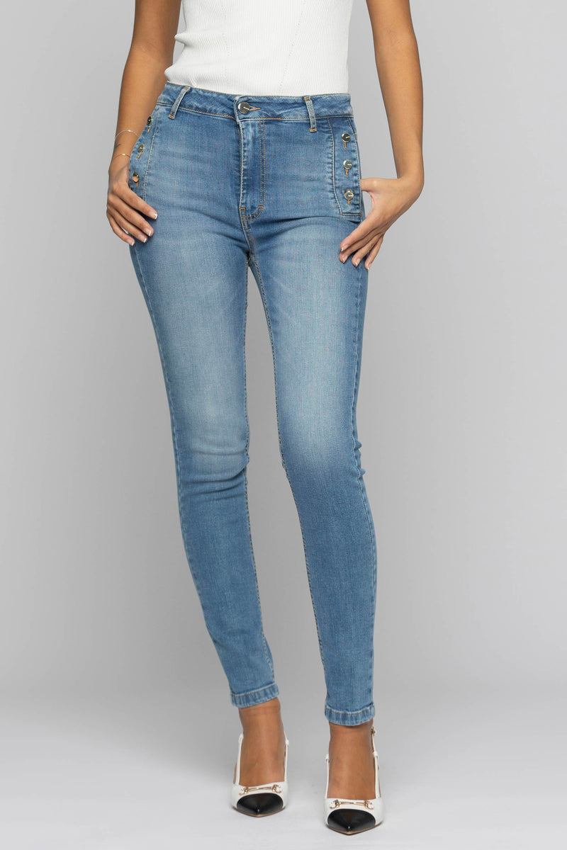 Jeans skinny con bottoni decorativi - Pantalone Denim COJA