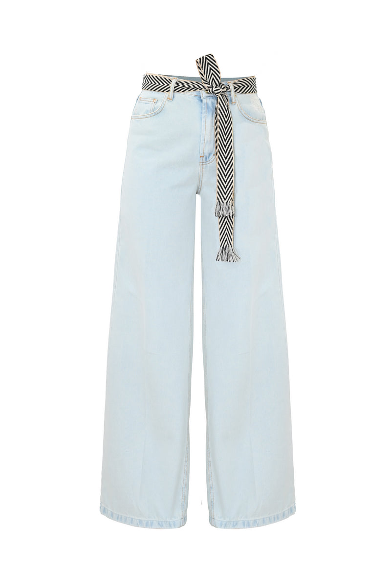 Jeans wide leg con cintura a fantasia abbinata - Pantalone Denim BETTY