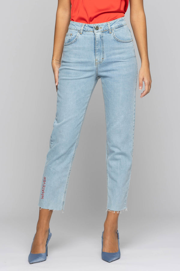 Jeans denim dritti con scritta ricamata - Pantalone Denim WENDY