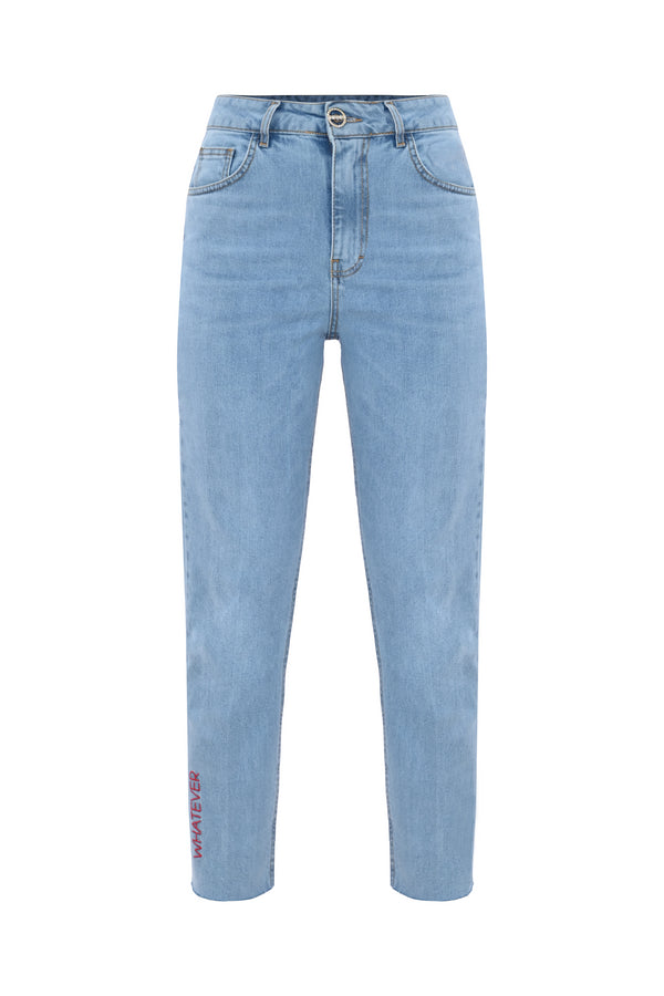 Straight-leg jeans with embroidered lettering - Jeans WENDY