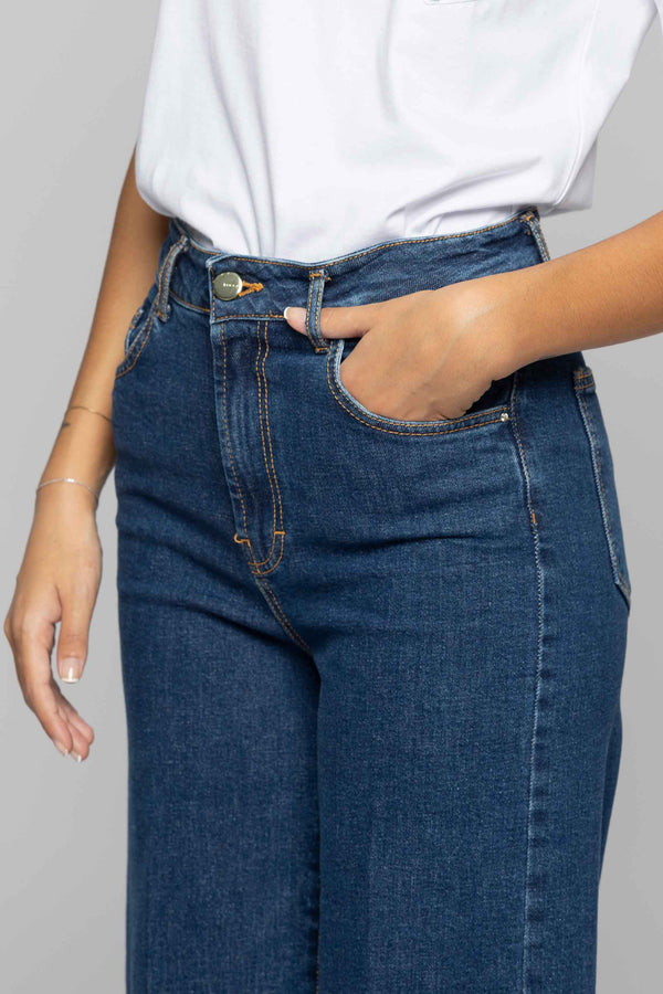 Denim culottes with appliquéd rhinestones on the turn-ups - Jeans IRIA