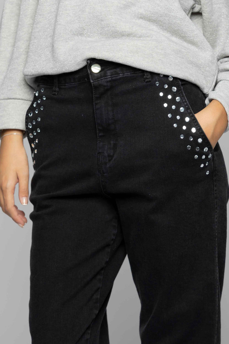 Jeans con applicazione di strass sulle tasche - Pantalone Denim JENNA
