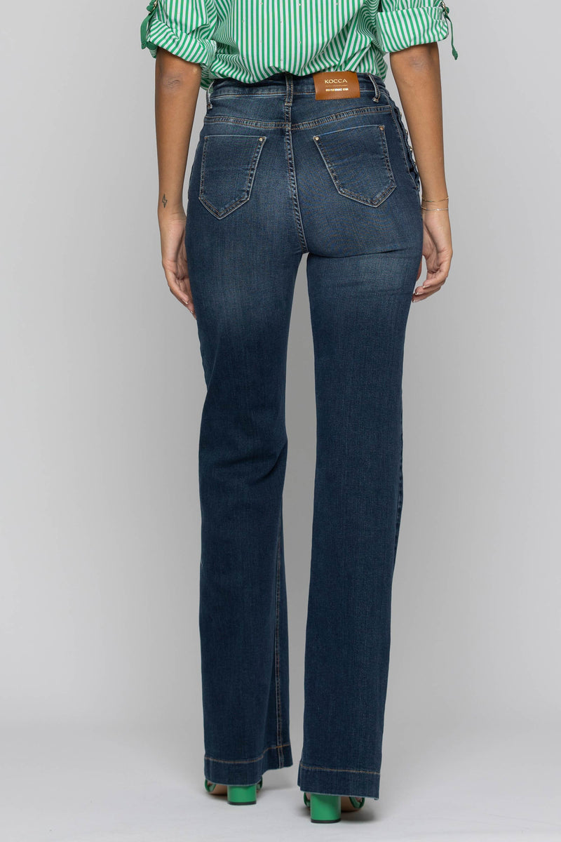 Jeans a zampa con bottoni decorativi sulle tasche - Pantalone Denim ROONEY