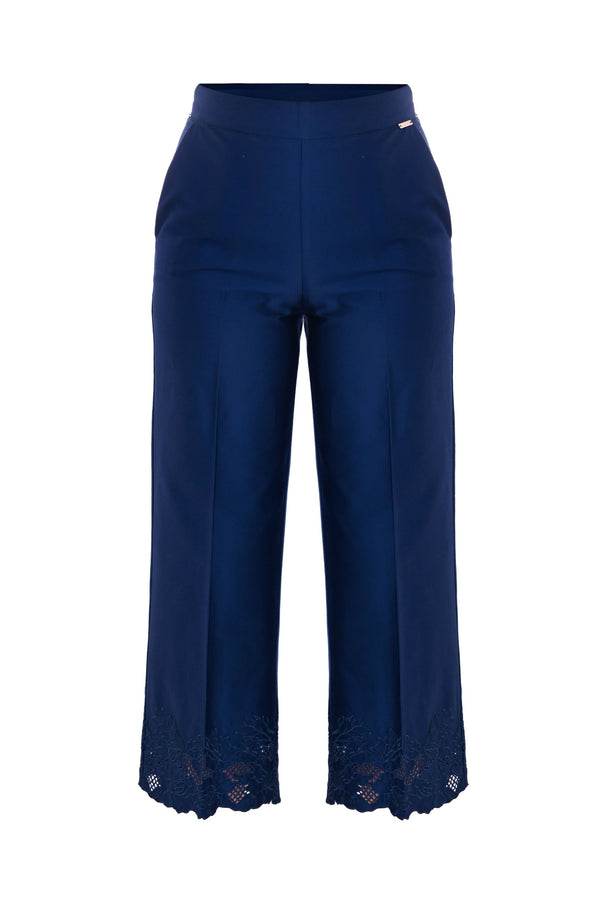 Elegant pleated trousers with a lace insert - Trousers KLEANDRO