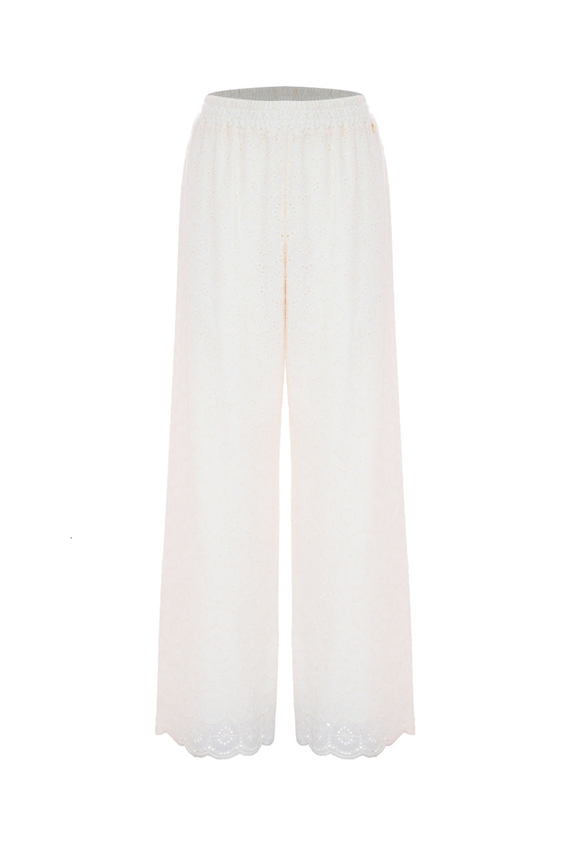 Broderie anglaise wide-leg trousers - Trousers VANILLE