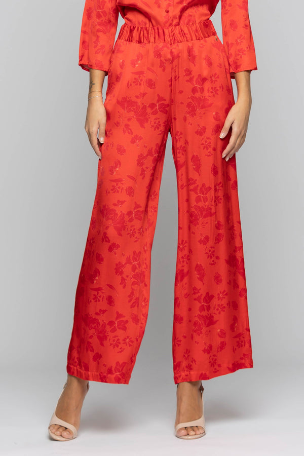 Pantalon large motif floral avec taille élastiquée - Pantalon ADHAY