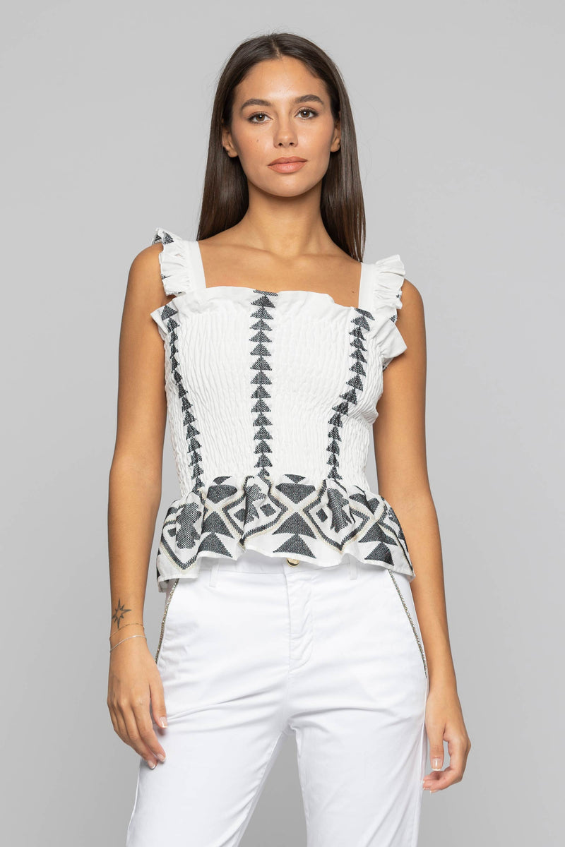 Patterned top with ruffles and gathered details - Top BOVA