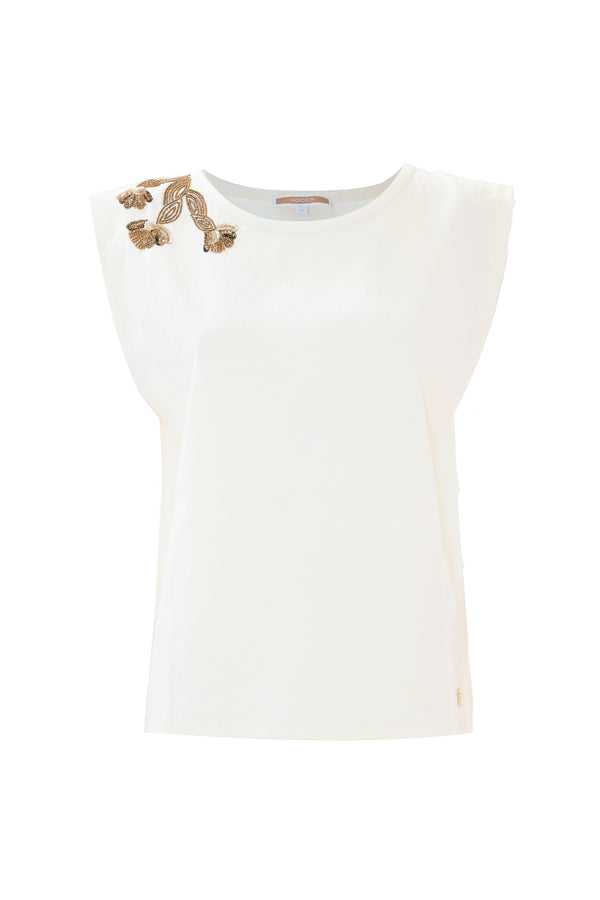 Cotton t-shirt with beaded floral embroidery - T-shirt WENENN