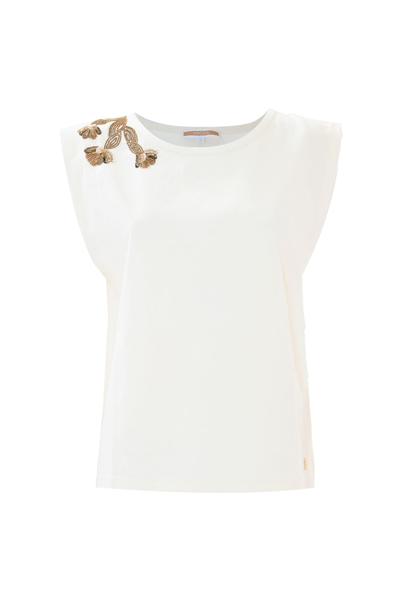 Camiseta de algodón con bordado floral de abalorios - Camiseta WENENN
