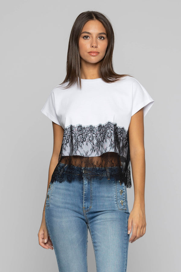 Layered-effect T-shirt with lace - T-shirt BEMNAC