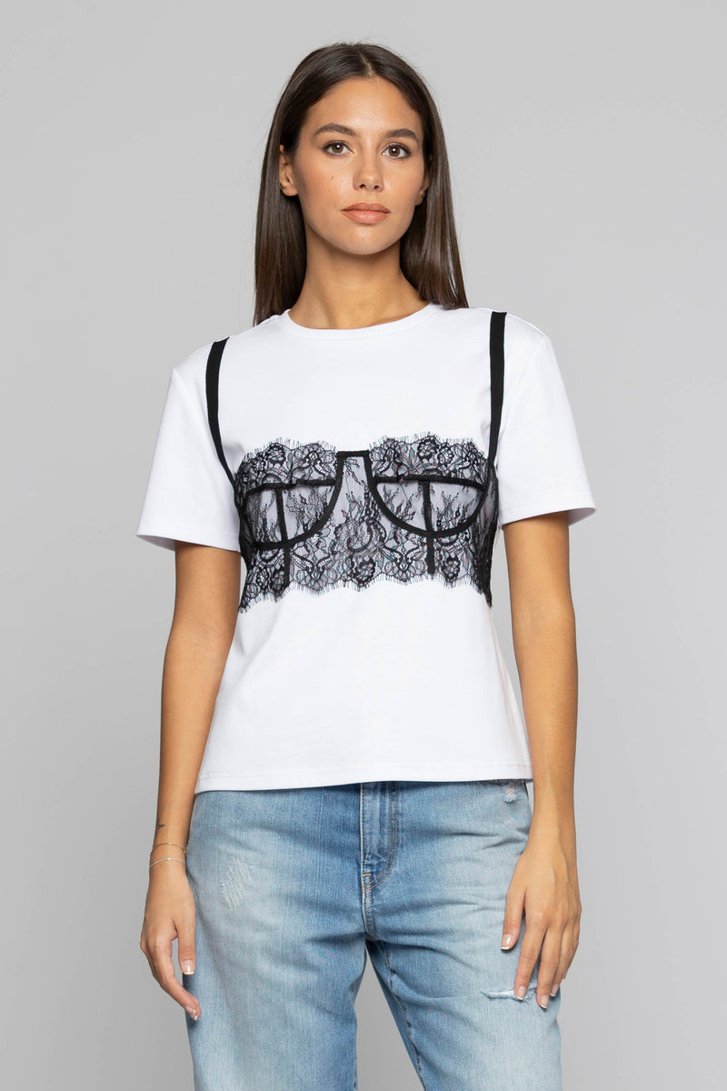 Cotton T-shirt with a lace corset - T-shirt BAPHAN