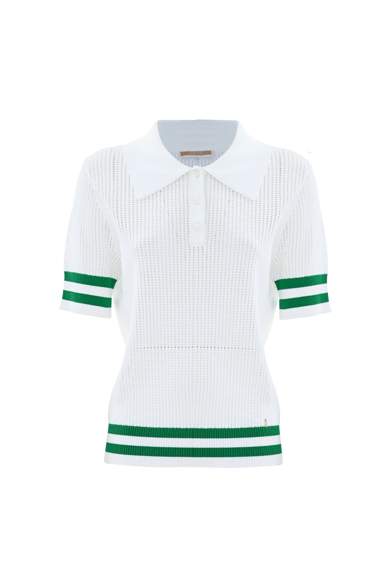 T-shirt traforata stile polo con righe a contrasto - T-shirt ARARINI