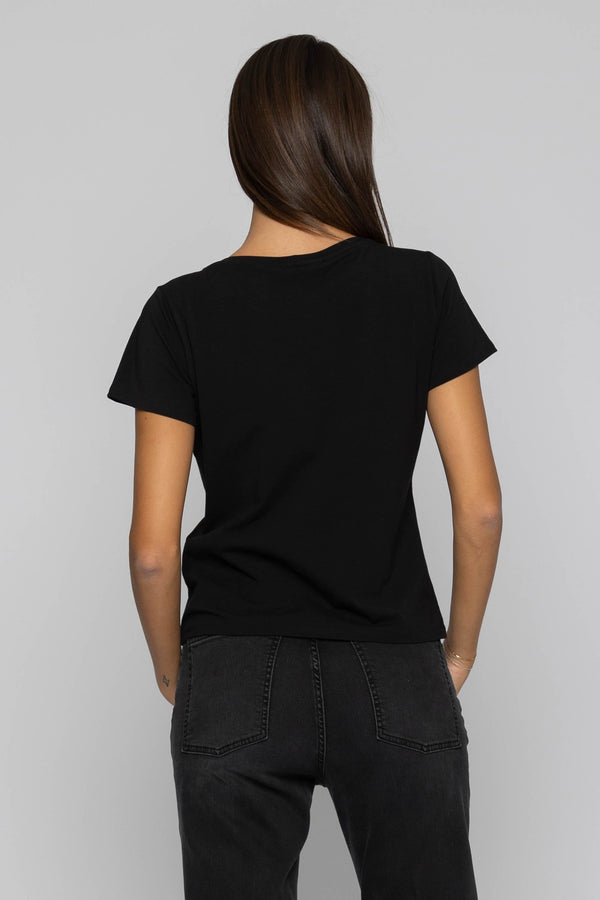 T-shirt in cotone con ricamo di perline sullo scollo - T-shirt TRALLANN