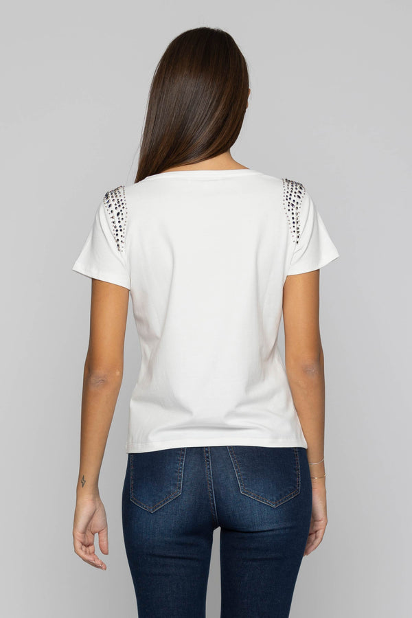 T-shirt with rhinestones and beaded embroidery - T-shirt TIBURZIO