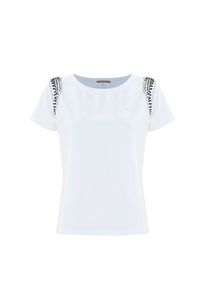T-shirt con ricamo di strass e perline - T-shirt TIBURZIO