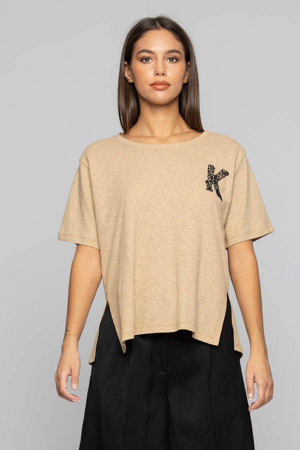 Jersey de mujer con bordado y aberturas - Camiseta BOCDAE