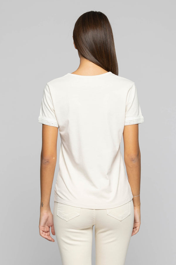 Cotton T-shirt with embroidery on the sleeves - T-shirt LOIS