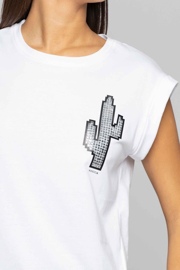 Cotton T-shirt with a rhinestone cactus - T-shirt RIBEN