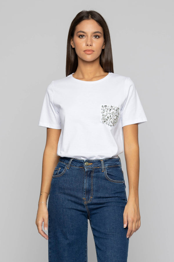 Camiseta de algodón con aplicación de pedrería - Camiseta LEOPOLDA