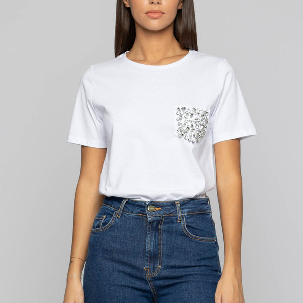 Cotton T shirt with appliqued rhinestones T shirt LEOPOLDA Kocca