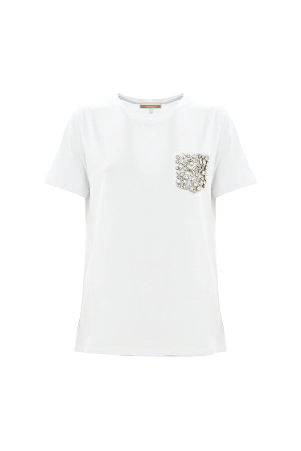 Cotton T-shirt with appliquéd rhinestones - T-shirt LEOPOLDA