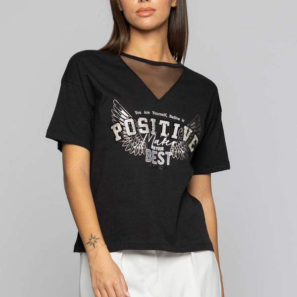 Cotton T shirt with lettering and rhinestones T shirt MERCEDITA by Kocca