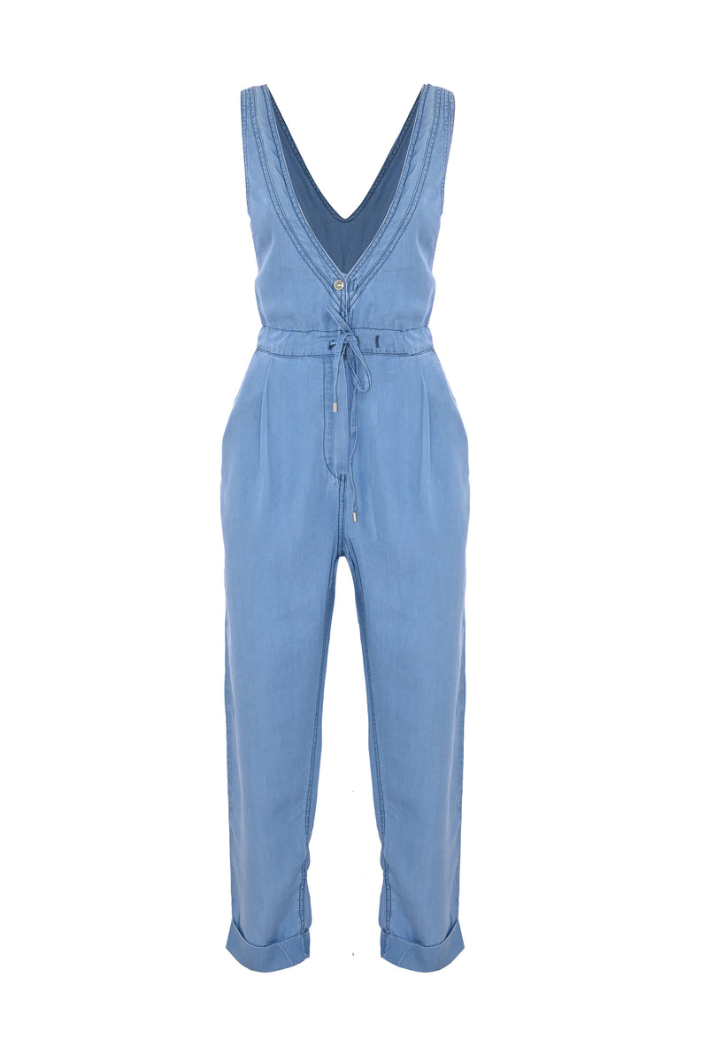 Lyocell jumpsuit with a plunging neckline - Jumpsuit TRANERR